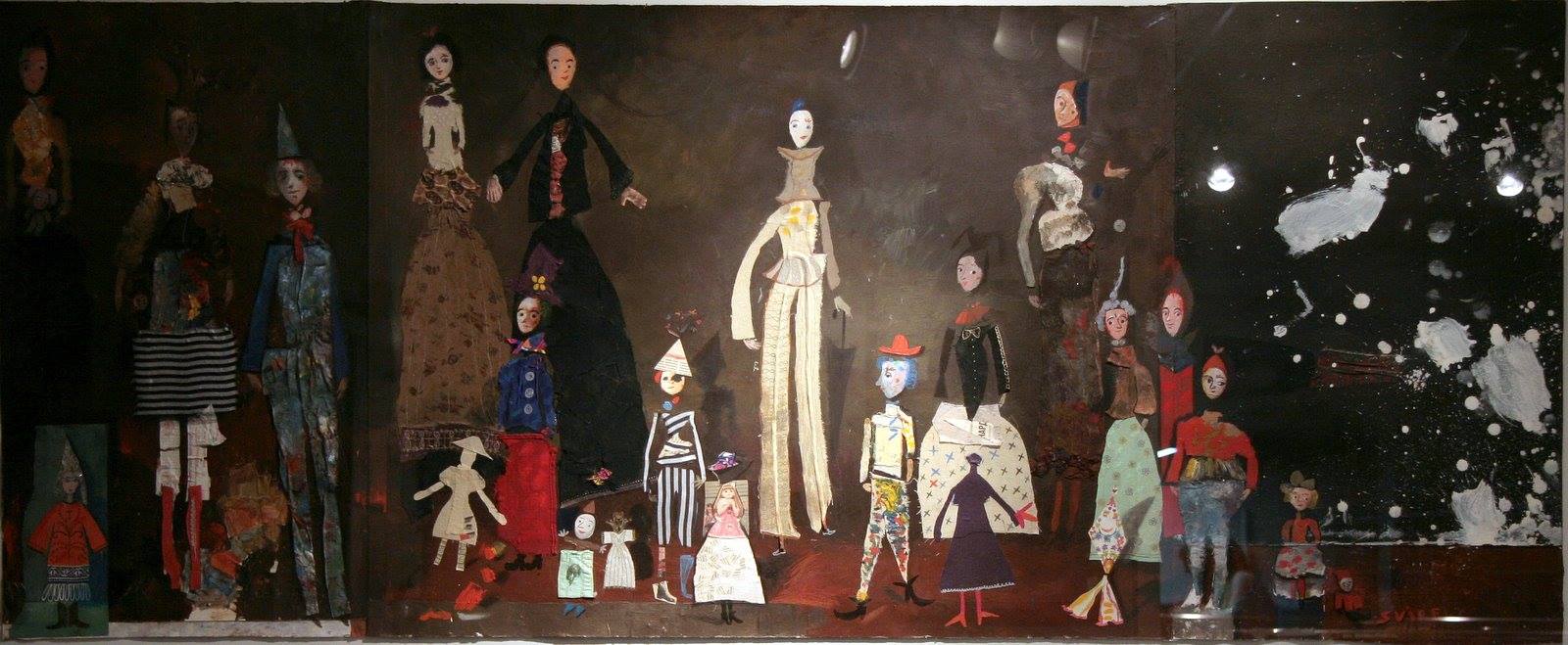 Theatre. Temo Svirely, georgian-ukrainian artist (born 1965 in Georgia- died 2014 in Ukraine), textile, acryl, pastel on paper (collage), 2007